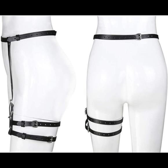 ZARSIO Women Faux Leather Leg Harness Belt Sexy Punk Waist Leg Cage Belt main image 6